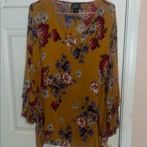 Cato Yellow and Gold Floral Bell Sleeve Blouse